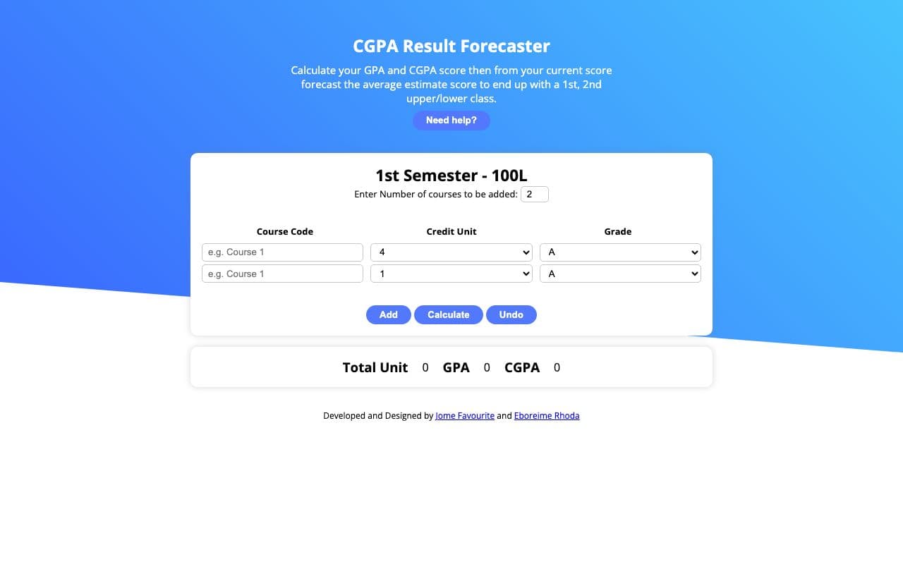 CGPA Result Forecaster screenshot